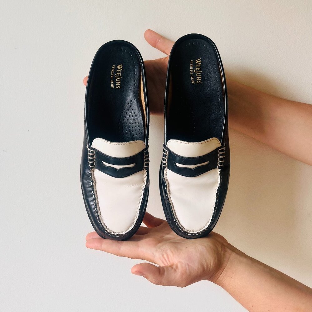 Weejuns Classic Wynn Black & White Loafer Mules Size 7